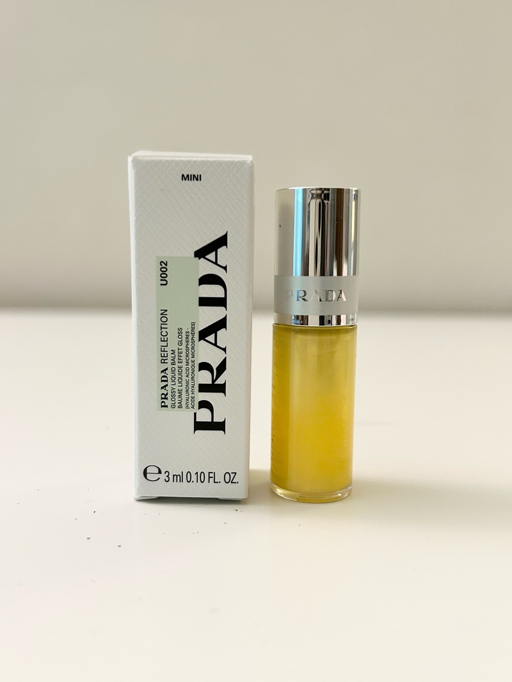 🌸PRADA BEAUTY Reflection Glossy Liquid Lip Balm in Banana Yellow Deluxe Mini 3mL